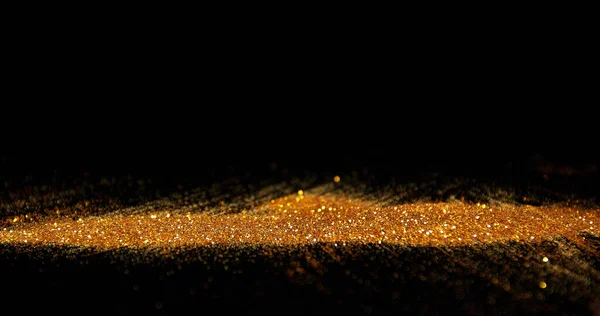 Gold Powder Falling Black Background — Stock Photo, Image