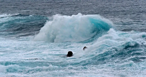 Waves Atlantic Ocean Porto Moniz Madeira Island Portugal — Foto de Stock