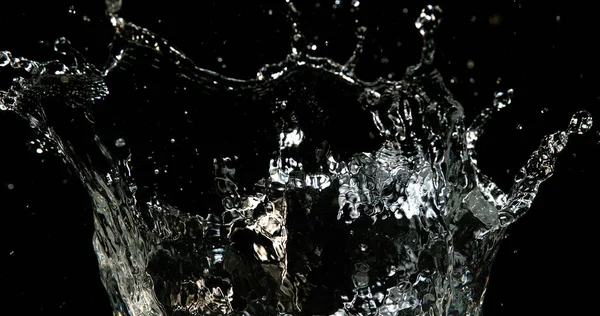 Νερό Εκρήγνυται Και Πιτσιλίζει Μαύρο Φόντο — Φωτογραφία Αρχείου