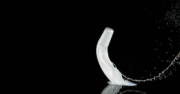 Glass Milk Bouncing Splashing Black Background — Stock Photo, Image