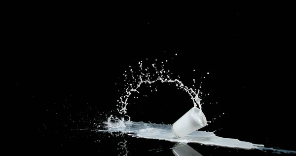 Glass Milk Bouncing Splashing Black Background — Stock Photo, Image