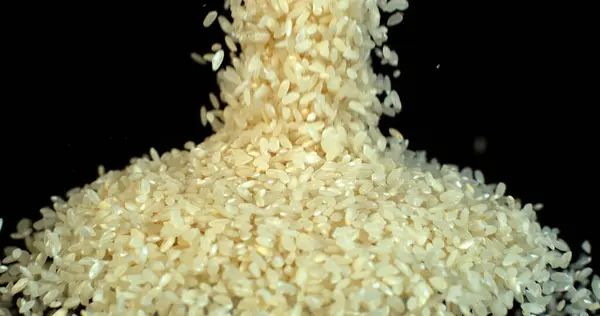 Ryż Spada Czarne Tło — Zdjęcie stockowe