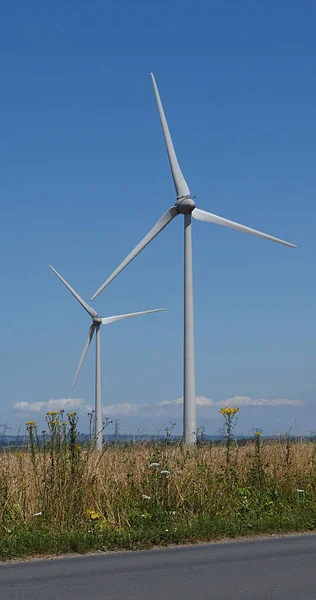 Wind Turbines Blue Sky Caen Normandy France — Stock Photo, Image
