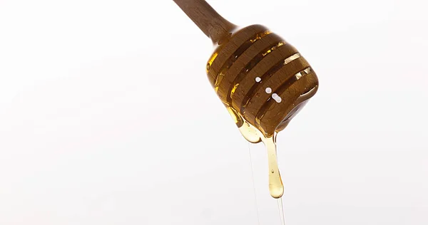 Honey Flowing Spoon White Background — Stock Photo, Image