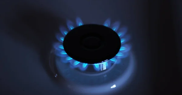 Gas Stove Burners Blue Flame Kitchen — Stock Photo, Image