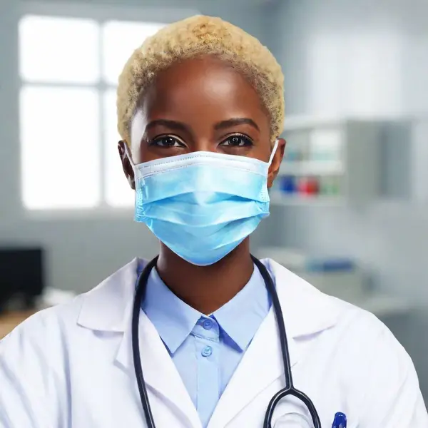 Close Portrait African American Woman Doctor Mask Stethoscope — Foto stock gratuita