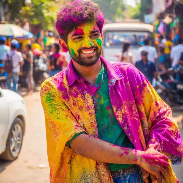 Young Indian Indian Man Celebrating Holi Color Festival — Foto stock gratuita