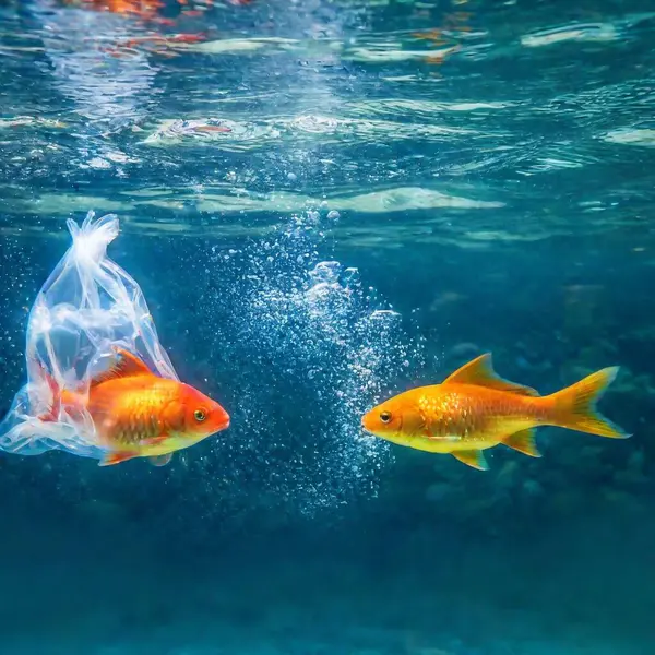 Two Fish Aquarium One Trapped Plastic Bag — Stock fotografie zdarma