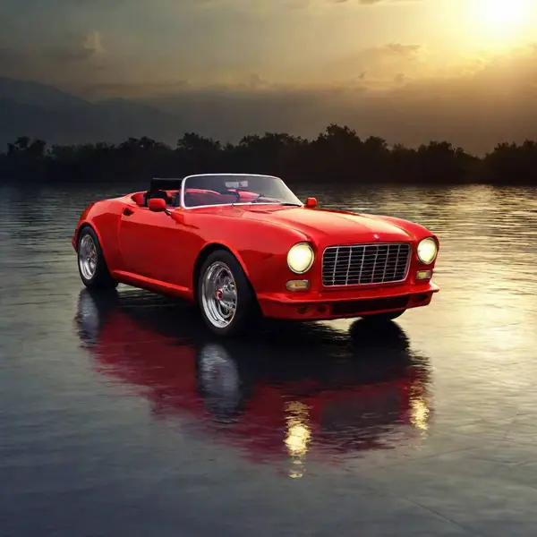Red Luxury Sports Car Beach Sunset — kostenloses Stockfoto
