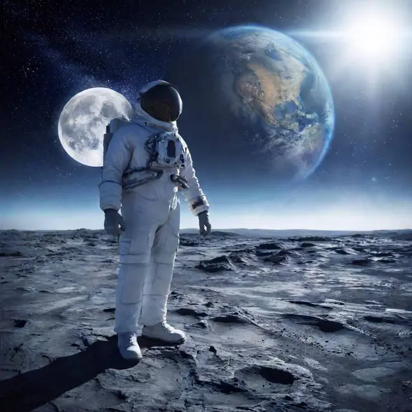 Astronaut Outer Space Moon Earth Background — Foto de stock gratis