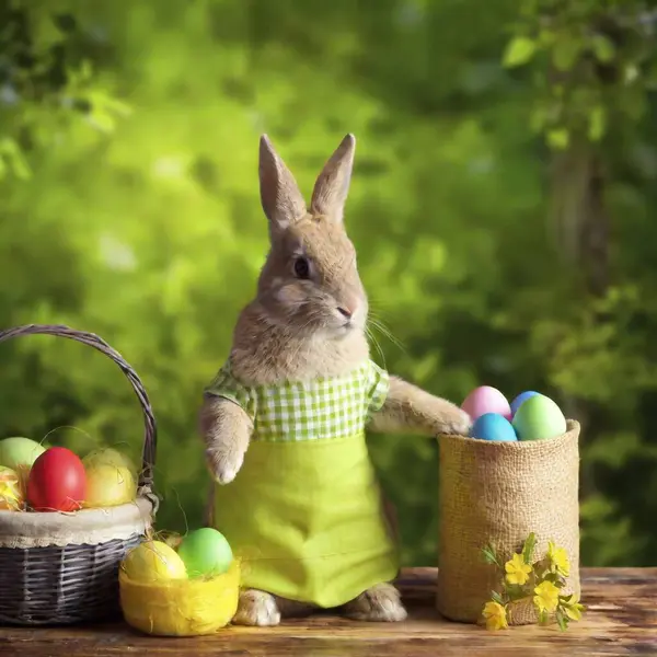 Cute Bunny Colorful Eggs Garden — kostenloses Stockfoto