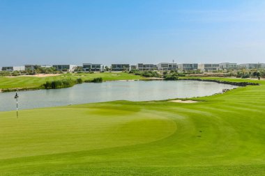 Sarayın manzarası, golf sahası, arka plan, lüks, Dubai şehri, yeşil, çukur, yaşam tarzı