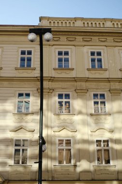 Çevredeki ağaçlardan mimari ayrıntılar ve yansımalar sergilenen güzel bir bina perdesi.