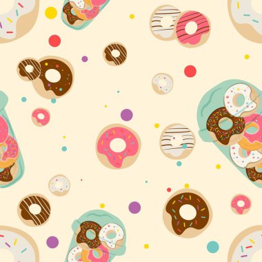 Çöreklerle kusursuz desen. Şekerlerin vektör çizimi. Düz tasarım