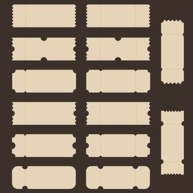 Tickets for movies, concerts, events, travel, circus or club. Set of vector templates. size 50x140 mm