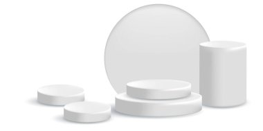 Podyumlar. Farklı boyutlarda klasik gerçekçi podyumlar. Herhangi bir ürün için gerçekçi platformların vektör görüntüsü