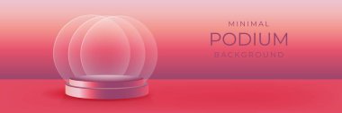 Podyum. Ürününüzü sunmak için vektör görüntüsü. Pembe günbatımı arka planında bir gösteri. Geniş biçim