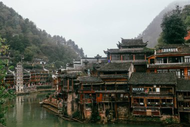 Fenghuang Antik Şehir Sahne Arkaplanı Tarihi Riverside Cazibesi