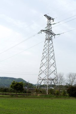 Kırsal Yüksek Voltaj Güç Hatları ve Pastoral Manzara Fotoğrafçılığı Üzerindeki Aktarım Kuleleri