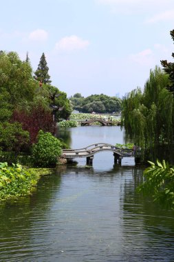 Batı Gölü Sahne Taşı Köprüsü Willow Ağaçları ve Su Fotoğrafçılığı