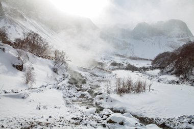 Atmosferik Kış Karlı Sahneleri Changbai Dağları 'nda ve Frosty Slopes Fotoğrafçılık