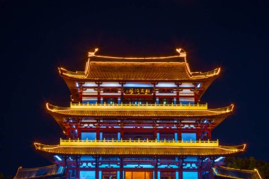 Du Fu Nehri Pavyonu Changsha 'da Gece Atmosferi Görünümü