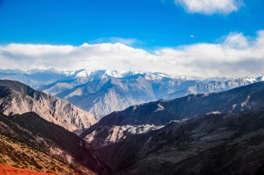 Tibet Platosu 'ndaki Himalaya Tepeleri Parlak Mavi Gökyüzü Altında