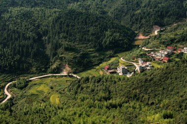 Antik Huangyao Köyünün Hava Panoraması ve Hezhou Guangxi 'nin Çevresi
