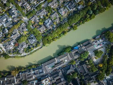 Suzhou 'daki Pekin-Hangzhou Kanalı' nın Taze ve Büyük Hava Görüntüsü
