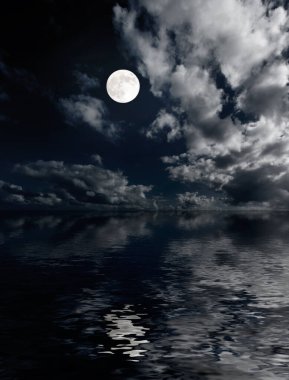 Sakin Su Yüzeyinde Gece Ay Yansıması