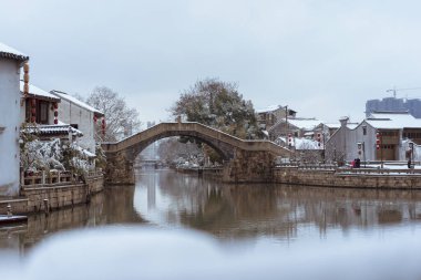 Wuxi Eski Kanal Boduo Köprüsü Kar Sahnesi Kış Fotoğrafçılığı