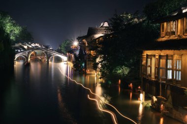 Wuzhen Su Kasabası Nightscape Jiangnan Riverside Seyahat Varış Yeri