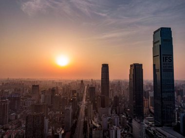Changsha Şehri 'nde Gün Doğumu Hava Fotoğrafçılığı