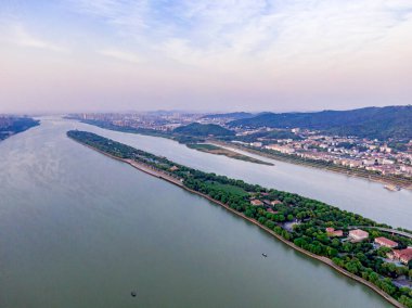 Xiang Nehri Changsha Manzarası 'ndaki Orange Adası Havadan Görünümü
