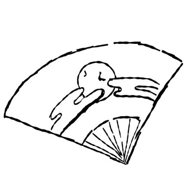 Viewing the moon line drawing illustration of the folding fan. clipart