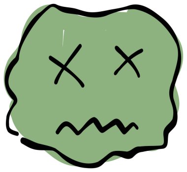 Elle çizilmiş buruşuk bir umutsuzluk ifadesi. Basit ve şirin yeşil tabanlı bir tasarımı var. Çeşitli sahneler için şık ve çok yönlü.