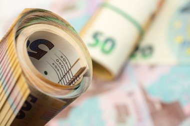 Avro ve Hryvnia parası, arka planda fotokopi alanı olan makro