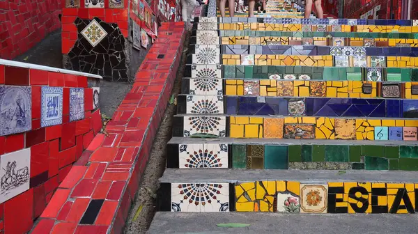 stock image The colorful mosaic tiles of Selaron staircase in Rio de Janeiro