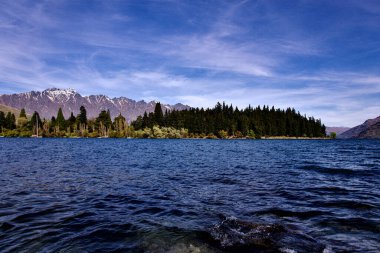 Queenstown Yeni Zelanda 'daki Ömer Parkı' ndan Wakatipu Gölü manzarası. Torunlarımızla NZ 'ye yaptığımız son gezi sırasında. Yüksek kalite fotoğraf