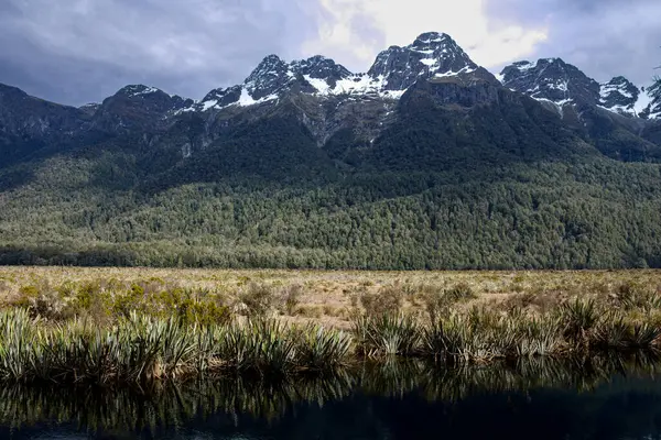 stock image Mirror lakes in New Zealand just outside of Te Anau. So called because on a calm day the reflections are magnificent