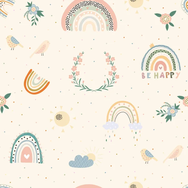 Güzel bebek nötr bohem gökkuşağı kusursuz desen. Trend gökkuşağı yüzeyi. Bebek partisi davetiyeleri, kartlar, bebek odası posterleri, kumaşlar için Boho gökkuşağı.
