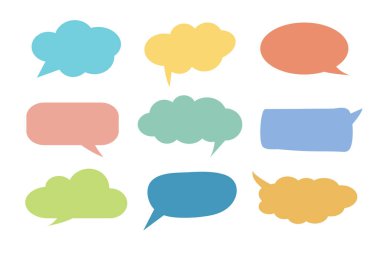 Renkli konuşma baloncuğu simgesi iletişim geometrik grafik elemanı Illustrator vektörüne ayarlandı.