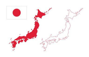 Japonya haritası ve bayrağı, İtalya 'nın ulusal bayrağı, Vektör illüstrasyonu. 