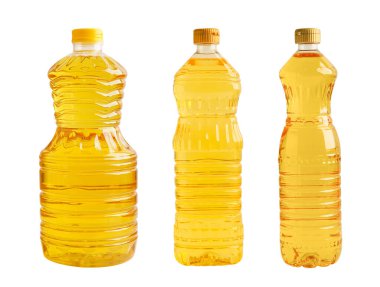 Bitkisel yağ şişesi beyaz arka planda izole.