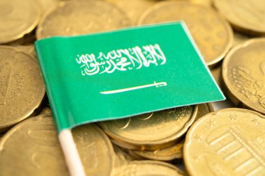 Altın para, finans ve bankacılık sektöründe Suudi Arabistan bayrağı.