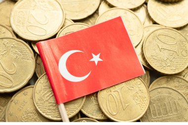 Bozuk para, finans ve muhasebe, bankacılık kavramında Türkiye bayrağı.