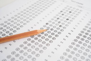 Answer sheets with pencil drawing fill to select choice, education. clipart