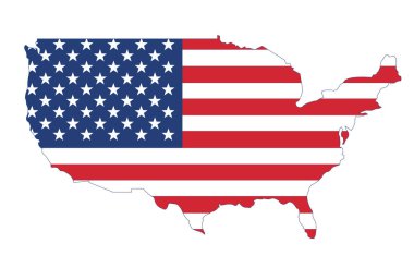 ABD Amerika haritası ve ulusal bayrak, vektör illüstrasyonu.