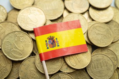 Para ve banknot üzerinde İspanya bayrağı, finansman yatırım yatırım ticari para birimi kavramı.