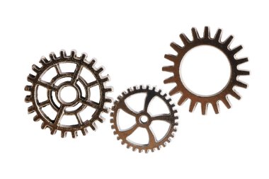 Metal teçhizat beyaz arka planda, motorlu araç ve motorda izole edildi.